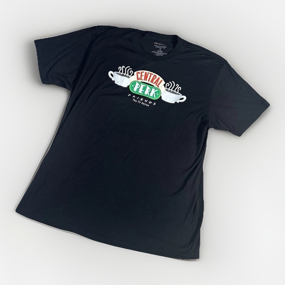 Friends TV Show Central Perk Short Sleeve T-Shirt Size XL Black Logo